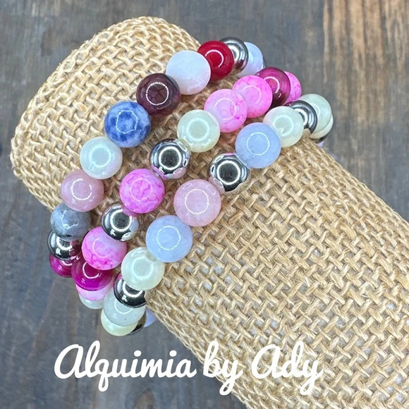 Rainbow Aragonite pearl silver hand made statement beaded bracelet - Picture 2 of 2